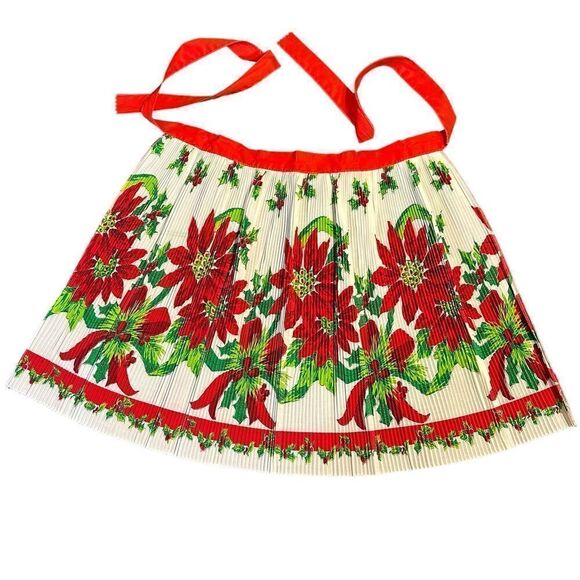 Vintage 1950s Ever pleat Poinsettia Half Apron. NIB - Picture 1 of 11